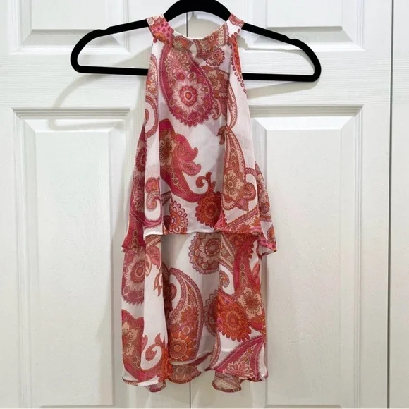 Express Pink and Orange Paisley Halter Blouse - Picture 1 of 8